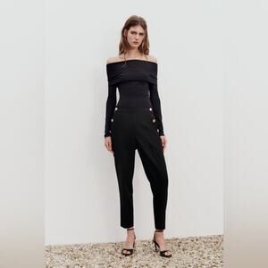 Zara Black BUTTONED STRAIGHT LEG PANTS Size Small